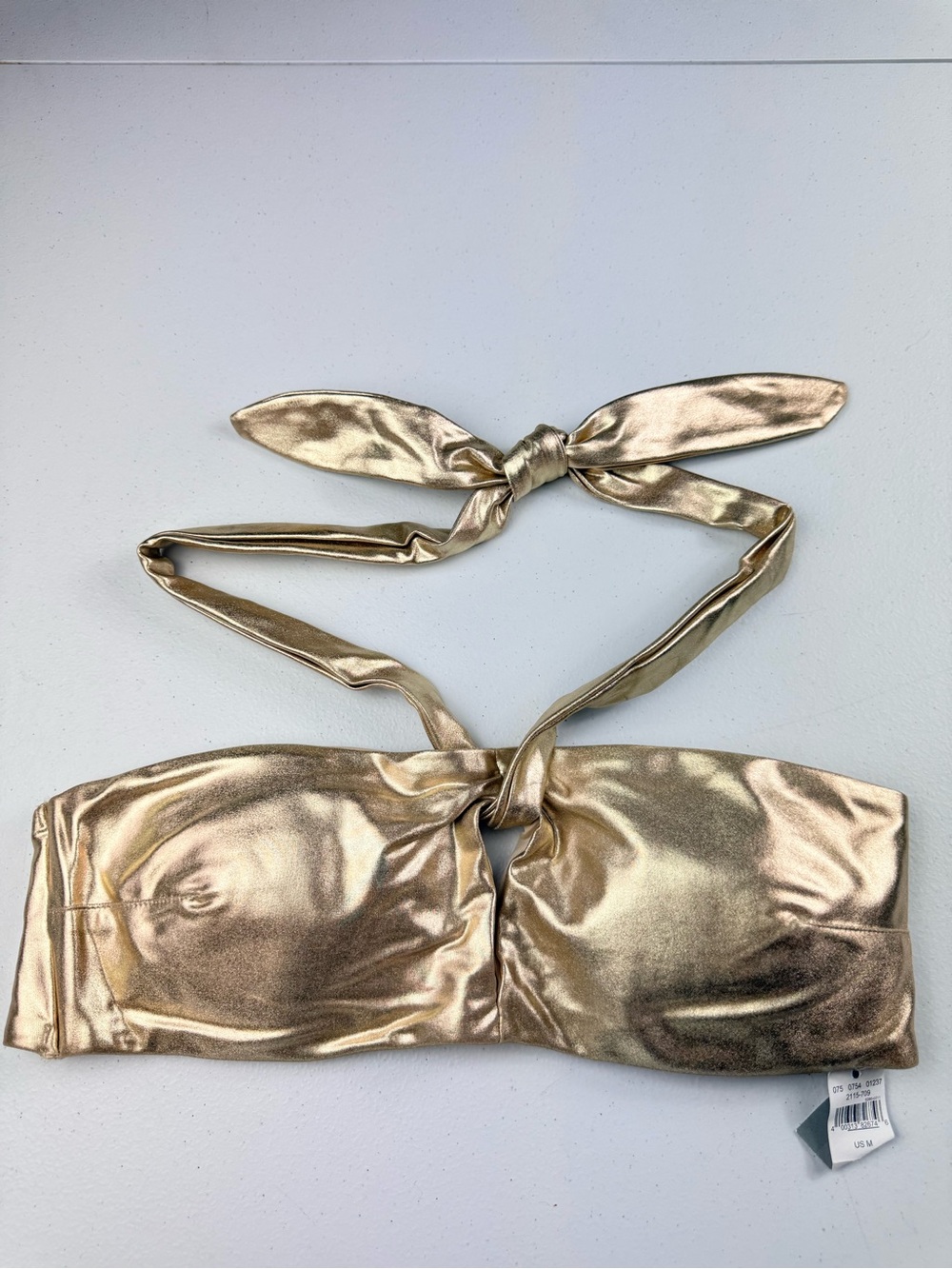 Aerie Metallic Gold Bandeau Swim Top with Halter Tie